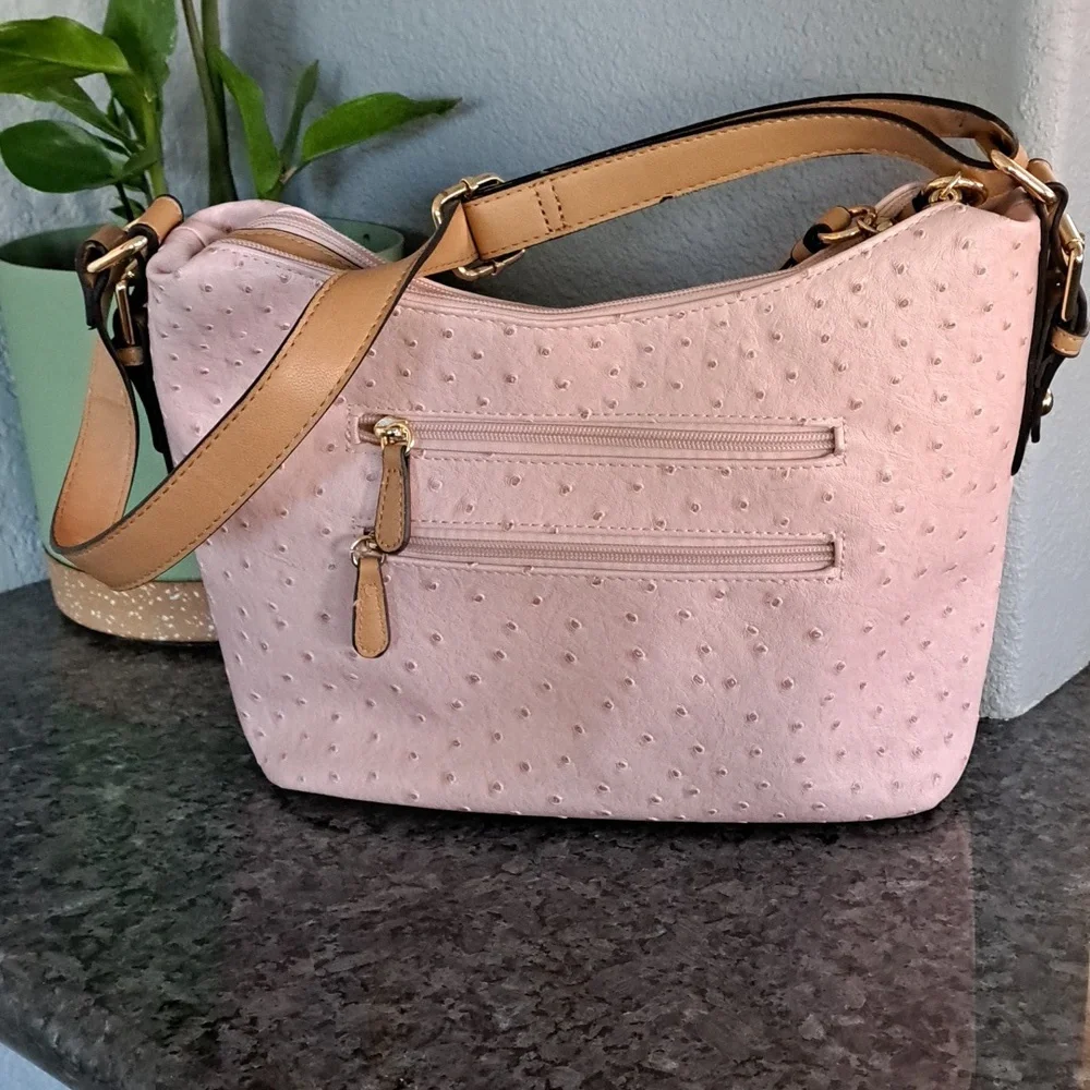 Giani Bernini Pink Faux Ostrich Handbag - Picture 2 of 13
